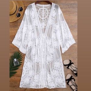 Crochet Embroidery Kimono Coverup
